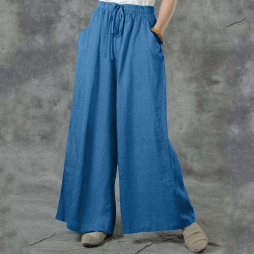 Fashion (Blue)4 Colors New Women Wide Leg Palazzo Pants High Waisted Lounge  Pant Smocked Pleated Loose Fit Casual Trousers Pantalon Pour Femme DOU @  Best Price Online