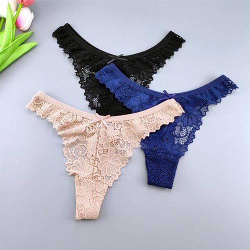 Generic 3pcs/pack Lace Thong Womens Panties Multi Pack G-String Underwear  Ladies M L Xl Transparent Floral Bow Soft Lingerie @ Best Price Online