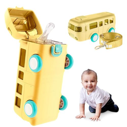 Portable Water Cup In Bus Shape With Straw For Kids And Adults