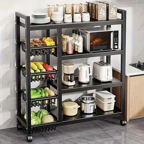 product_image_name-Generic-Hot Sale Multifunctional Strong Metallic Kitchen Rack With Movable & Lockable Wheels.-1