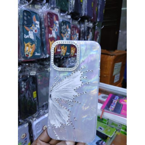 product_image_name-Generic-Luxury Marble Butterfly Rhinestone Glitter Case for iPhone 14 Pro Max – Modern Executive Clear Silicone Protective Cover – White Edition-1