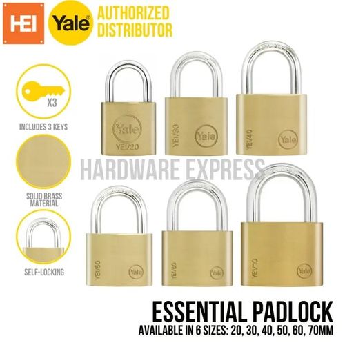 product_image_name-Yale- Padlock Essential Protection Padlock 3 Keys Solid Brass DIFFERENT SIZES Hard Shackle Heavy Duty High Security Padlock-1