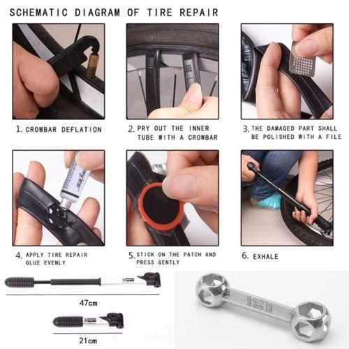 product_image_name-Generic-Bicycle Portable Repair Tool Kit Bag With Tire Pump, For Safety Bike, Riding, Cycling,  Camping Mountain Travel - Patches, Inflator, Maintenance Essentials All In One Safety Kit-8