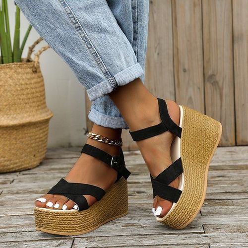 Generic Fashion Wedge Sandals For Women Summer Casual Non_slip Peep Toe  Platform Shoes Rubber Sole Buckle Elegant Heels Women(#Black) @ Best Price  Online