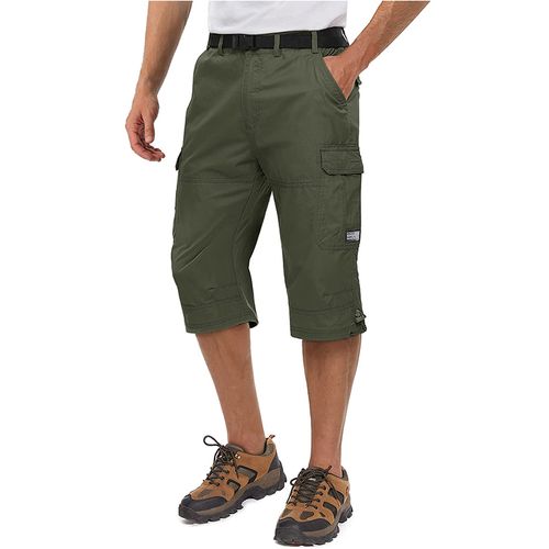Fashion Men's Multi-Pockets Cargo Shorts 3/4 Cotton Outdoor Hiking Camping  Shorts Below- Green @ Best Price Online