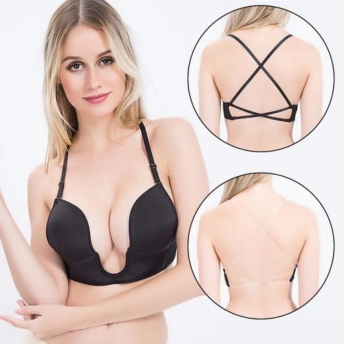 Push Up Bra Backless Women Low Cut Sexy Wedding Plunge Seamless Deep U  Lingerie