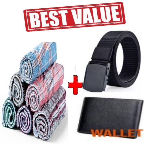 product_image_name-Fashion-Belt for men + Wallet for men and  6Pcs Pure Cotton Checked Men’s Boxers, Multicolor-1