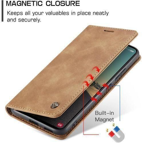 product_image_name-Generic- Brown Retro Leather Wallet Flip Cover for Oppo Reno 14fCaseMe Magnetic Stand Case with Card Slots & All-Round Protection-3