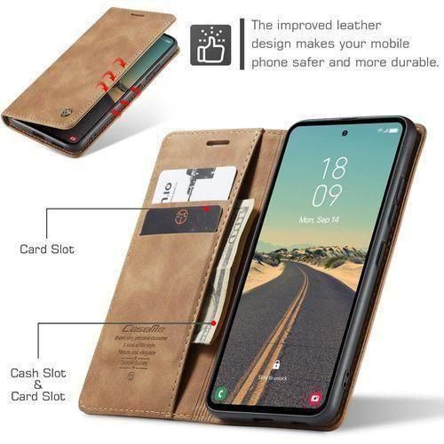 product_image_name-Generic- Brown Retro Leather Wallet Flip Cover for Oppo Reno 14fCaseMe Magnetic Stand Case with Card Slots & All-Round Protection-4