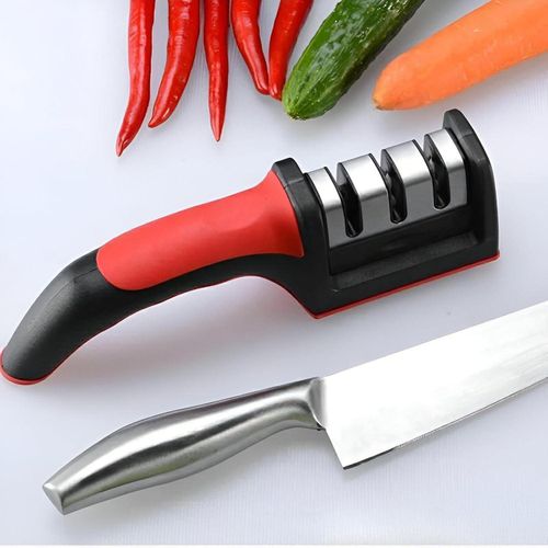 product_image_name-Generic-Professional 3-Stage Manual Kitchen Knife Sharpener with ABS and Stainless Steel Body, Ergonomic Handle, and Non-Slip Base for Straight-Edge Knives-3