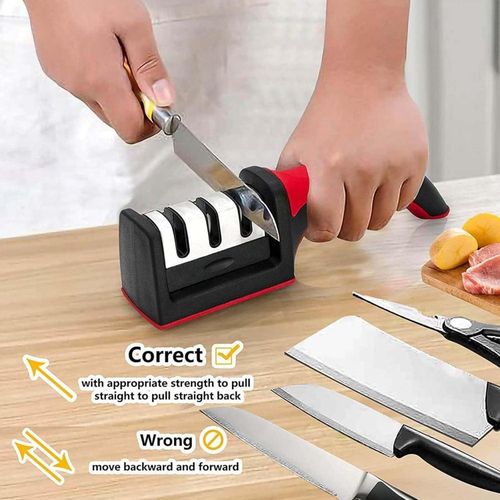 product_image_name-Generic-Professional 3-Stage Manual Kitchen Knife Sharpener with ABS and Stainless Steel Body, Ergonomic Handle, and Non-Slip Base for Straight-Edge Knives-5