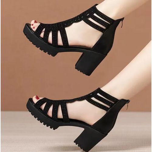 Black Women's Versatile Platform Strappy Sandals With Medium Heel And Thick  Heel H336 on Luulla