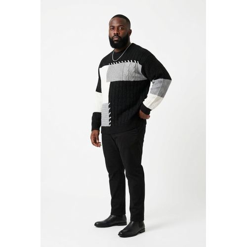 product_image_name-Fashion-Men's Color Block Patchwork Cable Knit Sweater-1