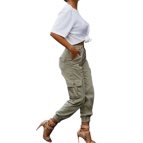 Women Fashion High Waist Skinny Cargo Pants Sweatpants Slim Long