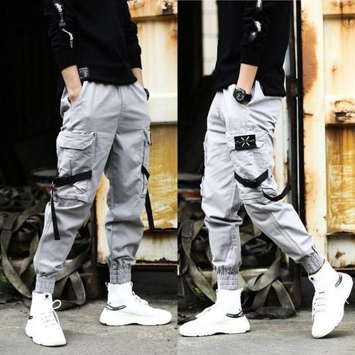 Generic Streetwear Ribbons Casual Pants Men Black Slim Mens Joggers Pants  Side-Pockets Cotton Man Trousers @ Best Price Online