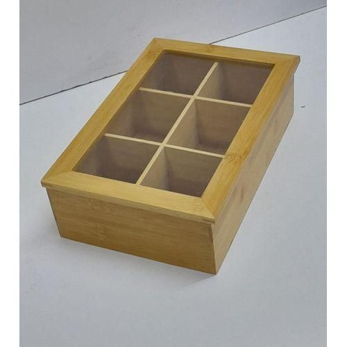 product_image_name-Generic-6-Compartment Bamboo Tea Bag Organizer Box – Storage Case with Clear Lid-1