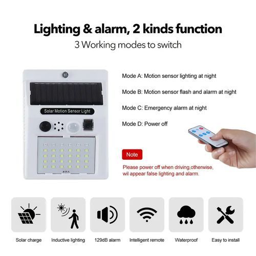 product_image_name-Generic-LED Solar Alarm, Remote Alarm Lights, Infrared Sensor -White-4