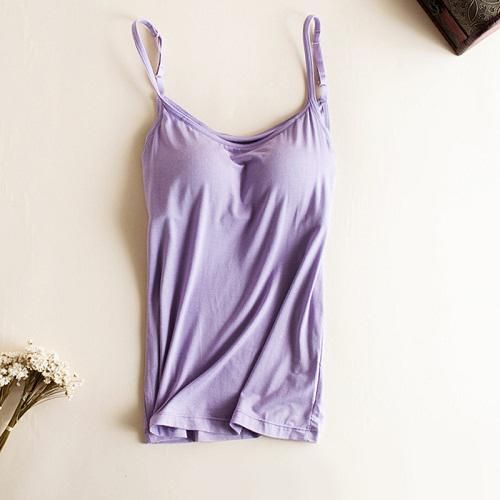 Fashion (Lavender)Padded Bra Tank Top Women Modal Spaghetti Strap Camisole  With Built In Bra Solid Cami Top Female Tops Vest Fitness Clothing WEF @  Best Price Online
