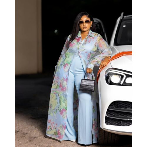 product_image_name-Fashion-Women's Floral Sheer Overlay Jumpsuit (small fitting)– Elegant 2-Piece Set- blue-1