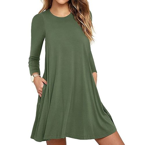 Fashion Womens Autumn Long Sleeve Round Neck Plain T Shirt Dress