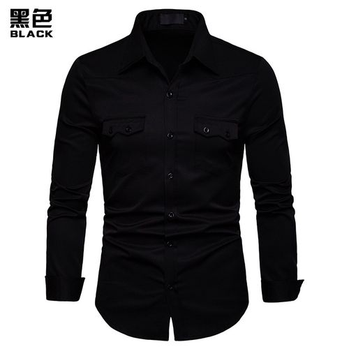 Fashion Men's Business Lapel Casual Long Sleeve Shirt-black @ Best ...