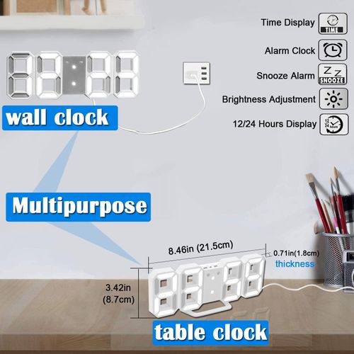 product_image_name-Generic-Digital Alarm Clock with 3 Adjustable Brightness Levels Wall Clock Electronic LED Time Display-2
