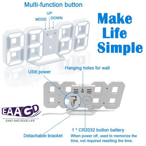 product_image_name-Generic-Digital Alarm Clock with 3 Adjustable Brightness Levels Wall Clock Electronic LED Time Display-5