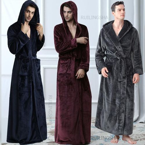 ZFLL Winter robes,Men Long Thick Warm Flannel Bath Robe Plus Size Women  Robes Coral Fleece Bathrobe for Winter Dressing Gown Male Kimono Sleepwear, Men grey,XL: Buy Online at Best Price in UAE -