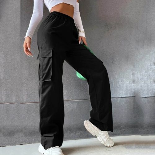 Fashion (Black)Cargo Pants Women Plus Size Belt Less High Waisted