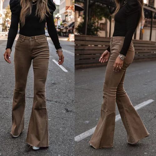 Fashion (05 Brown)Women Autumn Winter Vintage Corduroy Solid Wide Leg Pants  Casual Slim Fit Ladies Pocket Trousers Streetwear Fashion Female Pants DOU  @ Best Price Online