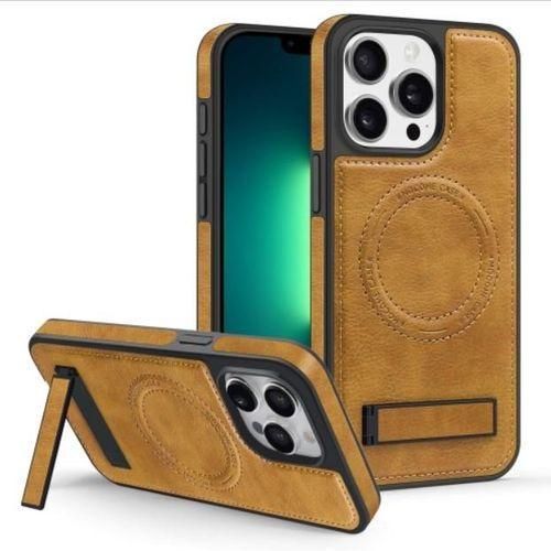 product_image_name-Generic-iPhone 13 Pro Case, Brown Magnetic Soft PU Leather Phone Cover with Wireless Charging MagSafe Shockproof Design-1
