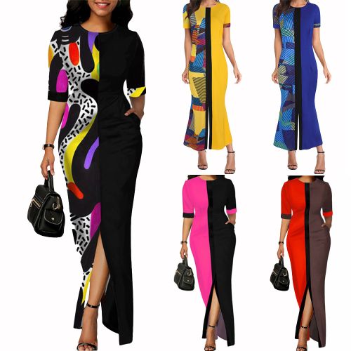 African Dresses for Women Ankara Print Fashion Women Dresses Dashiki Party  Women Outfit Summer African Clothing at  Women's Clothing store