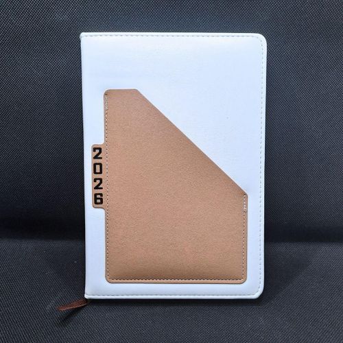product_image_name-Generic-Premium 2026 Diary A5 BROWN Daily Planner - White PU Leather Hard Cover Executive Journal with Pocket Pouch New Year Classic Design Official Christmas Boxing Day Valentines Birthday 365 Calendar Office Organizer BEIGE-1