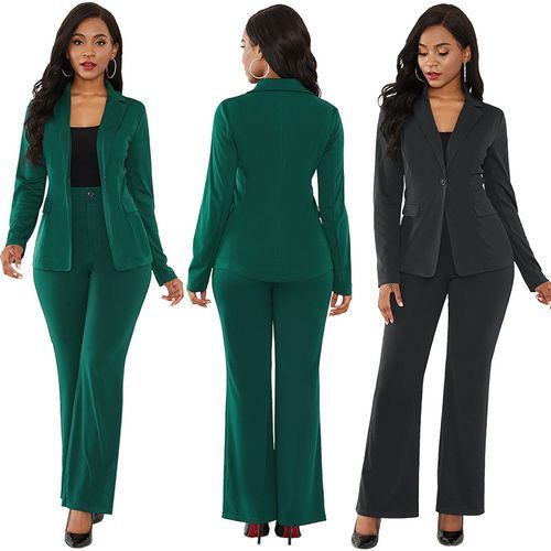 Fashion Women's Suit Office Long Sleeve Suit Pants 2 Piece Set