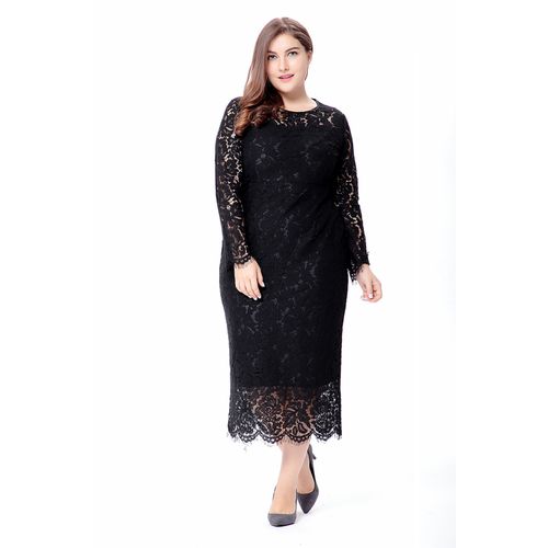 Fashion (Black)Autumn Women's Slim Plus Size 4XL 5XL 6XL Party Midi-Dresses  Lace O-Neck Chubby Long Sleeve Winter Ladies Dress Wed Big Clothes SAB @  Best Price Online