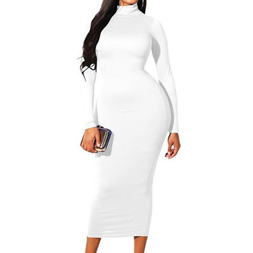 Fashion (White)CUHAKCI Women Autumn Solid Long Sleeve Turtleneck Bodycon  Dress Office Ladies Form Fitted Spring Black Pencil Dresses BEA @ Best  Price Online