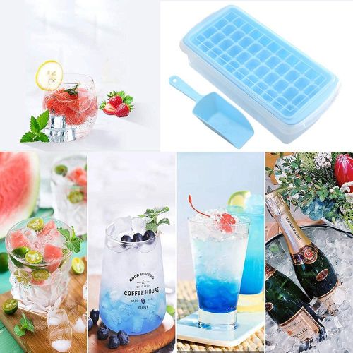 Silicone Ice Cube Tray with Lid and Bin for Freezer Nugget Ice Tray with  Cove