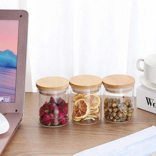product_image_name-Generic-6 Pcs Cylindrical 200 ml Borosilicate Glass Airtight Storage Containers with Natural Bamboo Lids for Spice, Herb, and Tea Organization-4