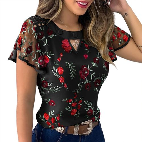Generic 4 Styles Sexy Women Ladies Ruffle Sleeve Tops Pullover Dot Polk  Embroidery Floral Print Blouse OL Casual Chiffon Jumper Tee(#C) @ Best  Price Online | Jumia Kenya