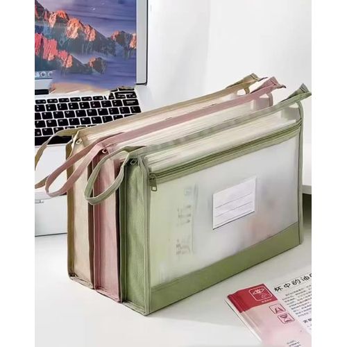 product_image_name-Generic-Transparent Mesh Double-Layer Stationery & File Organizer Bag – Large Capacity, Portable-2