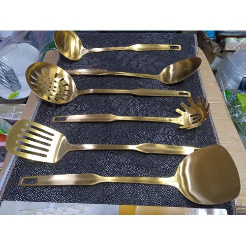 Generic Spoons,6pcs-Gold Cooking Spoon With Stand