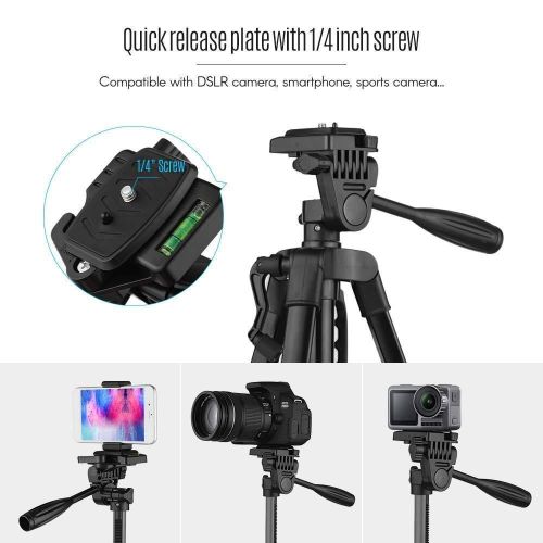 product_image_name-Generic-3366 Aluminum Tripod (55-Inch), Universal Lightweight Tripod with Mobile Phone Holder Mount & Carry Bag for All Smart Phones, Gopro, Cameras 1.4m-2