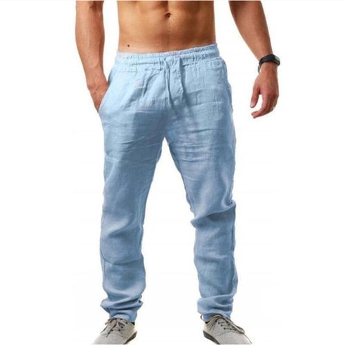 Men Ankle Length Pants Trousers Cotton Linen Loose Solid Casual Elastic  Waist