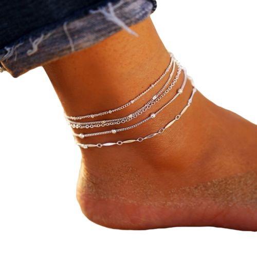 Fashion 5Pcs Set Women Beads Charm Chain Anklet Ankle Silver