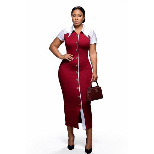 Fashion Hevay Cotton Comfortable Ladies Elegant & Stylish Bodycon Dress  with Details - Ruby Red & White @ Best Price Online | Jumia Kenya