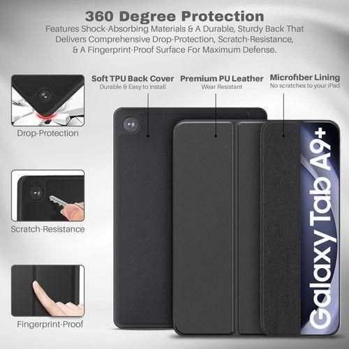 product_image_name-Generic-Case-Magic Smart Folio Case Cover For Samsung Galaxy Tab A9 Plus 11 Inch (2023) With Auto Sleep/Wake Magnetic Closure, Trifold Stand,Slim, Lightweight PU Exterior, TPU Back (Black)-1