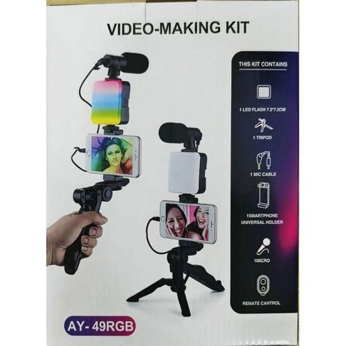 product_image_name-Generic-AY-49 RGB Vlogging Kit – All-in-One Tripod, LED Light & Microphone-2