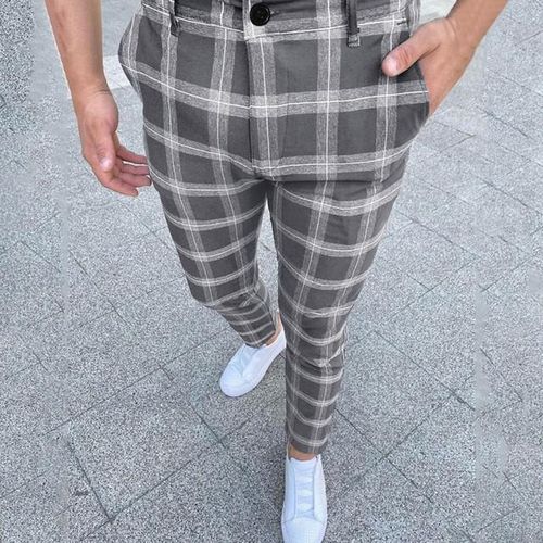 Men's casual street plaid cropped pants shop