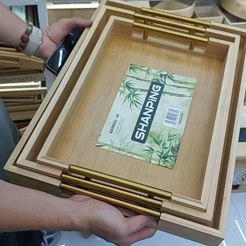 product_image_name-Generic-3-Piece SHANPING Luxury Bamboo Serving Tray Set – Elevated High-Grip Gold Handles-1