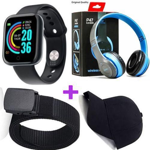 product_image_name-Fashion-Y68 Watch+ P47 Headphones + Plain Cap + Belt-1